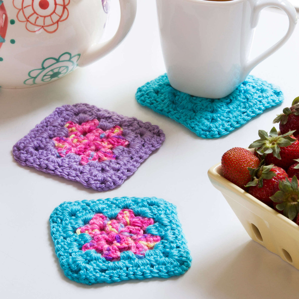 Crochet Coaster made in Red Heart Gumdrop Yarn