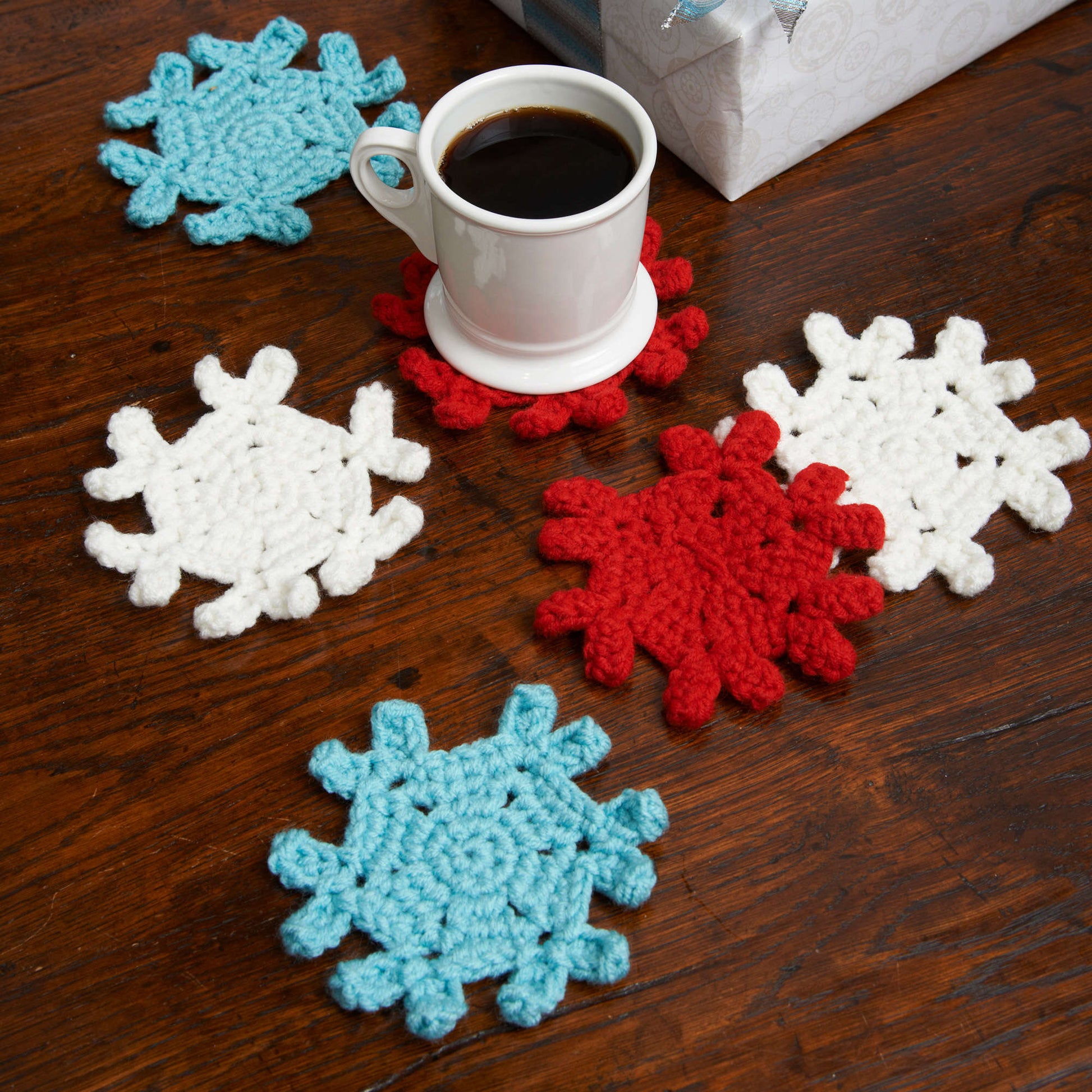 Free Red Heart Crochet Snowflake Coasters Pattern