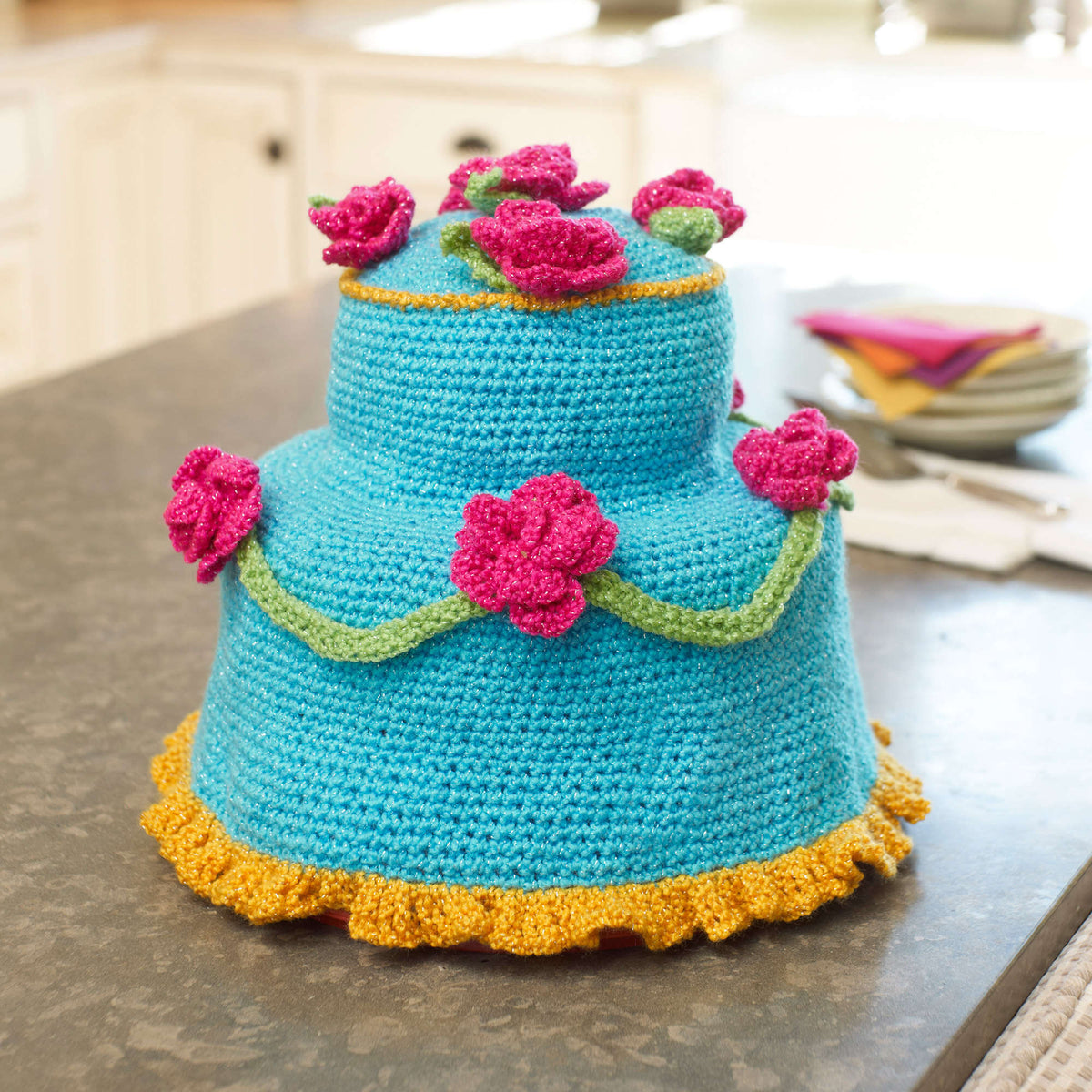Crochet Cake Cover made in Red Heart Celebration Yarn
