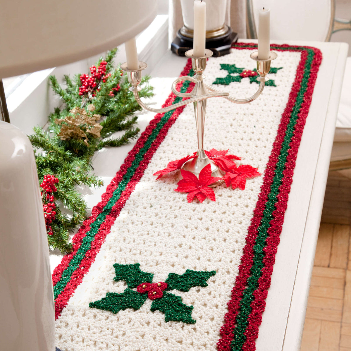 Crochet Runner made in Red Heart Holiday Yarn