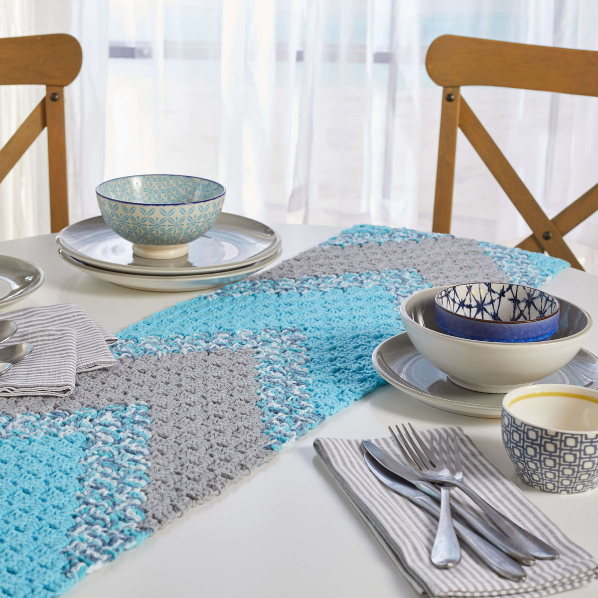 Crochet Runner made in Red Heart Scrubby Smoothie Yarn