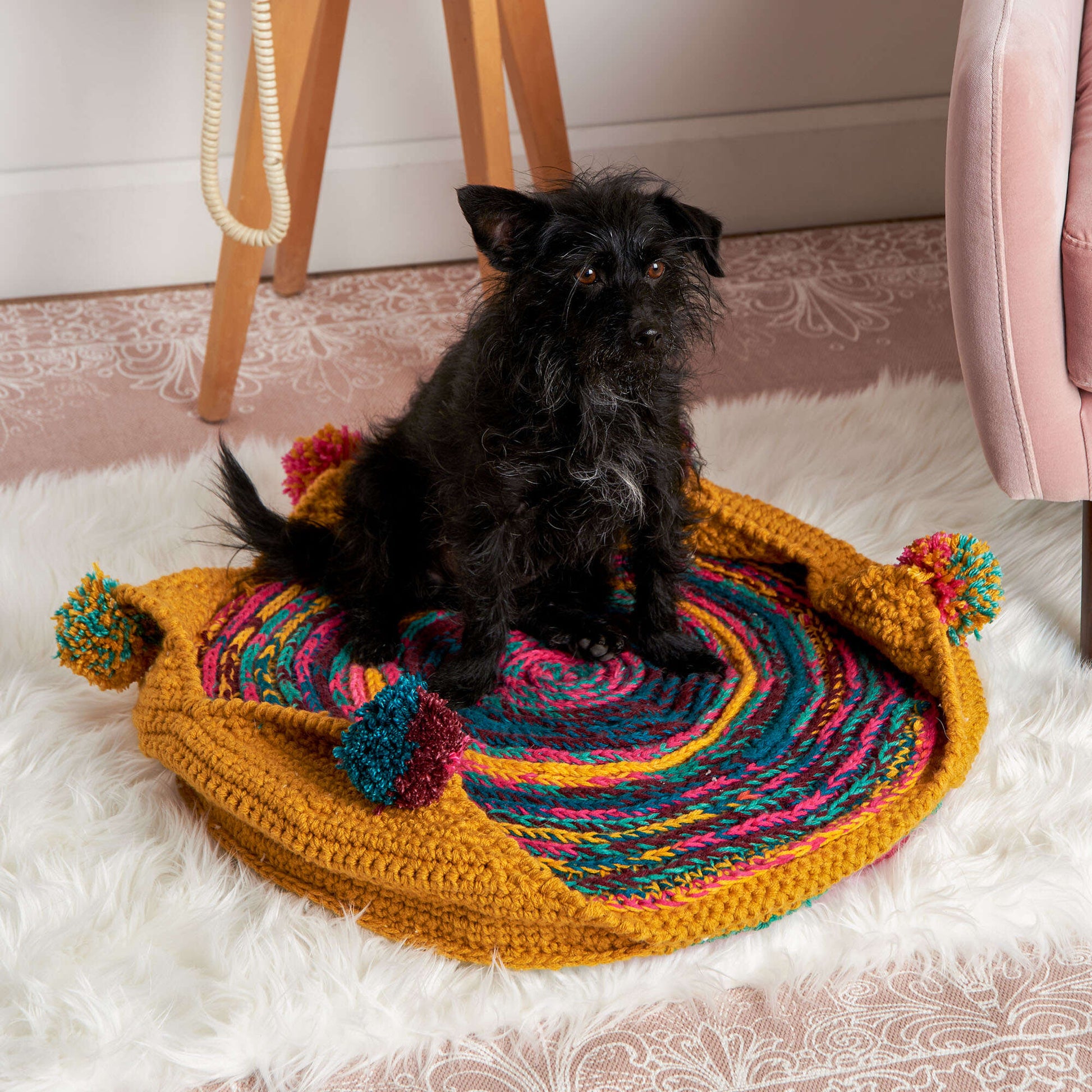 Free Red Heart Colorful Crochet Pet Bed Pattern