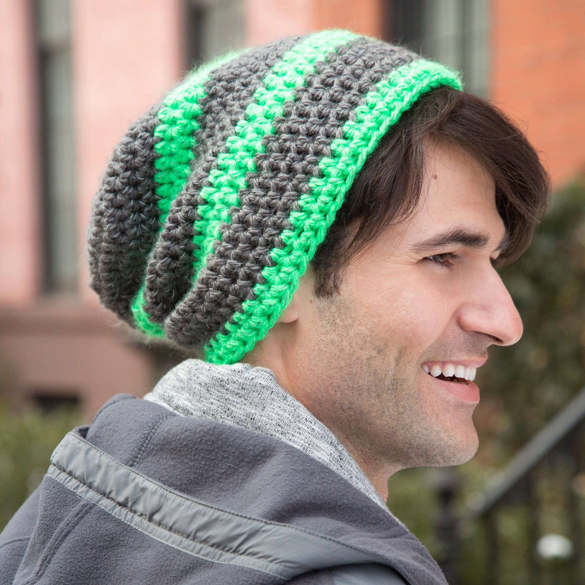 Crochet Hat made in Red Heart Reflective Yarn