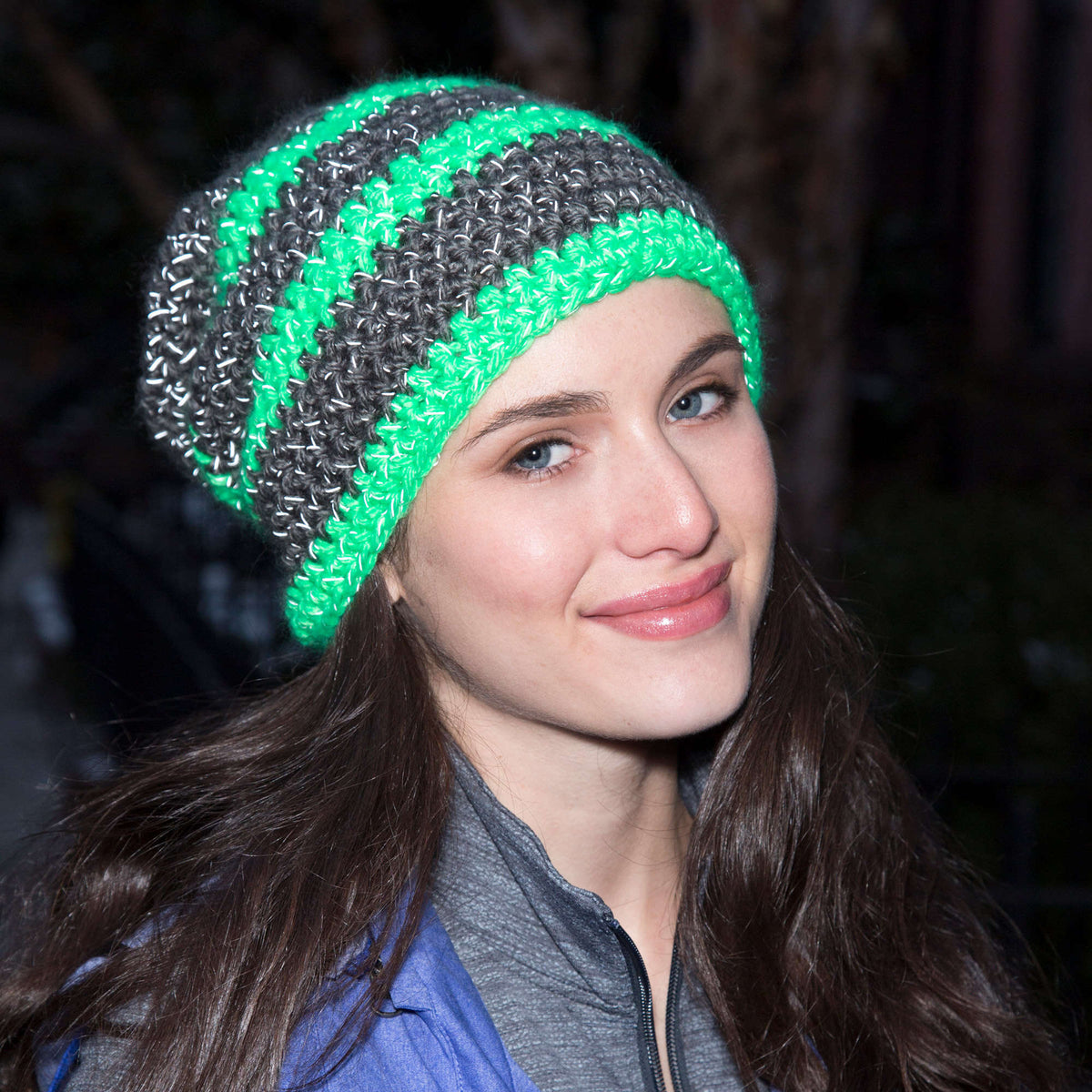 Crochet Hat made in Red Heart Reflective Yarn