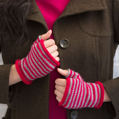 Red Heart Knit Sleek Striped Wristers Knit Wristers made in Red Heart Fashion Soft Yarn