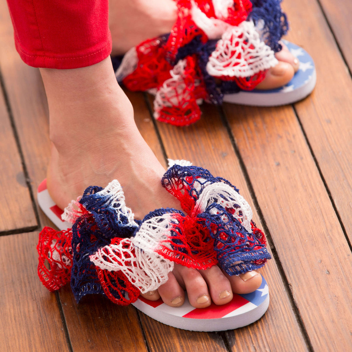 Knit Flip Flops made in Red Heart Boutique Yarn