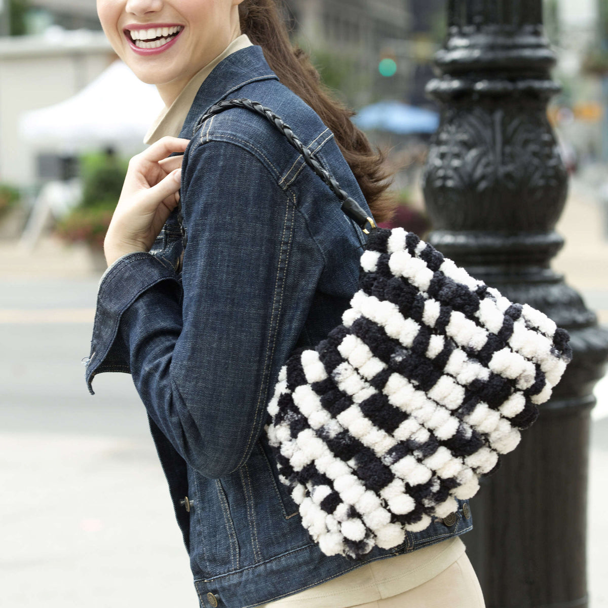 Knit Purse made in Red Heart Pomp-a-Doodle Yarn