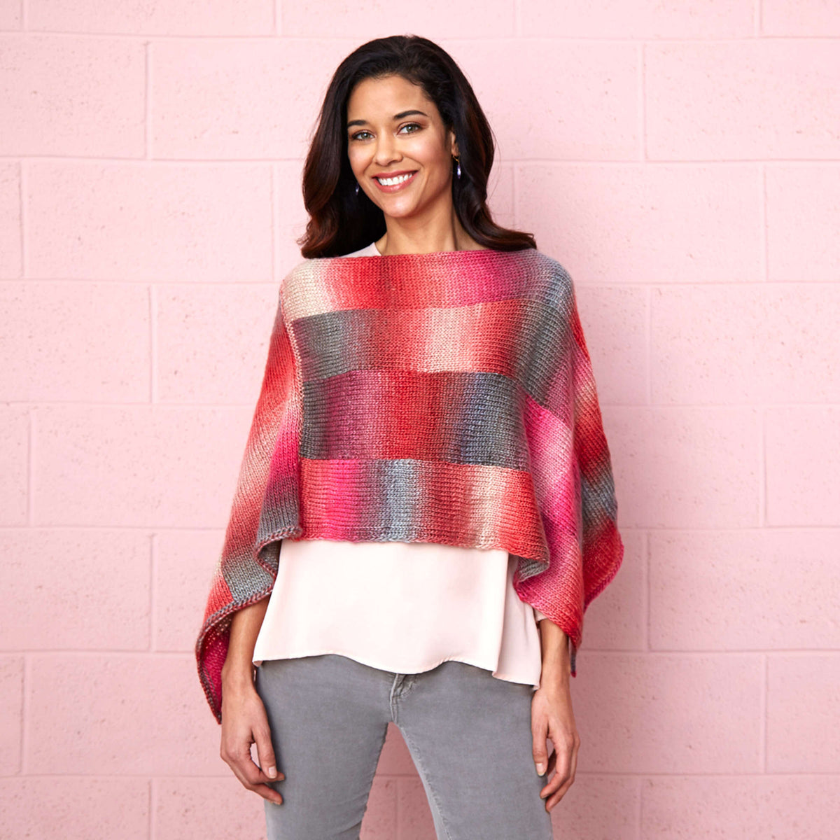 Knit Poncho made in Red Heart Unforgettable Yarn