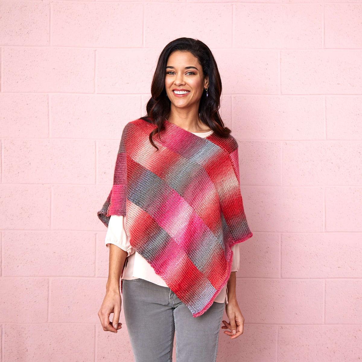 Knit Poncho made in Red Heart Unforgettable Yarn