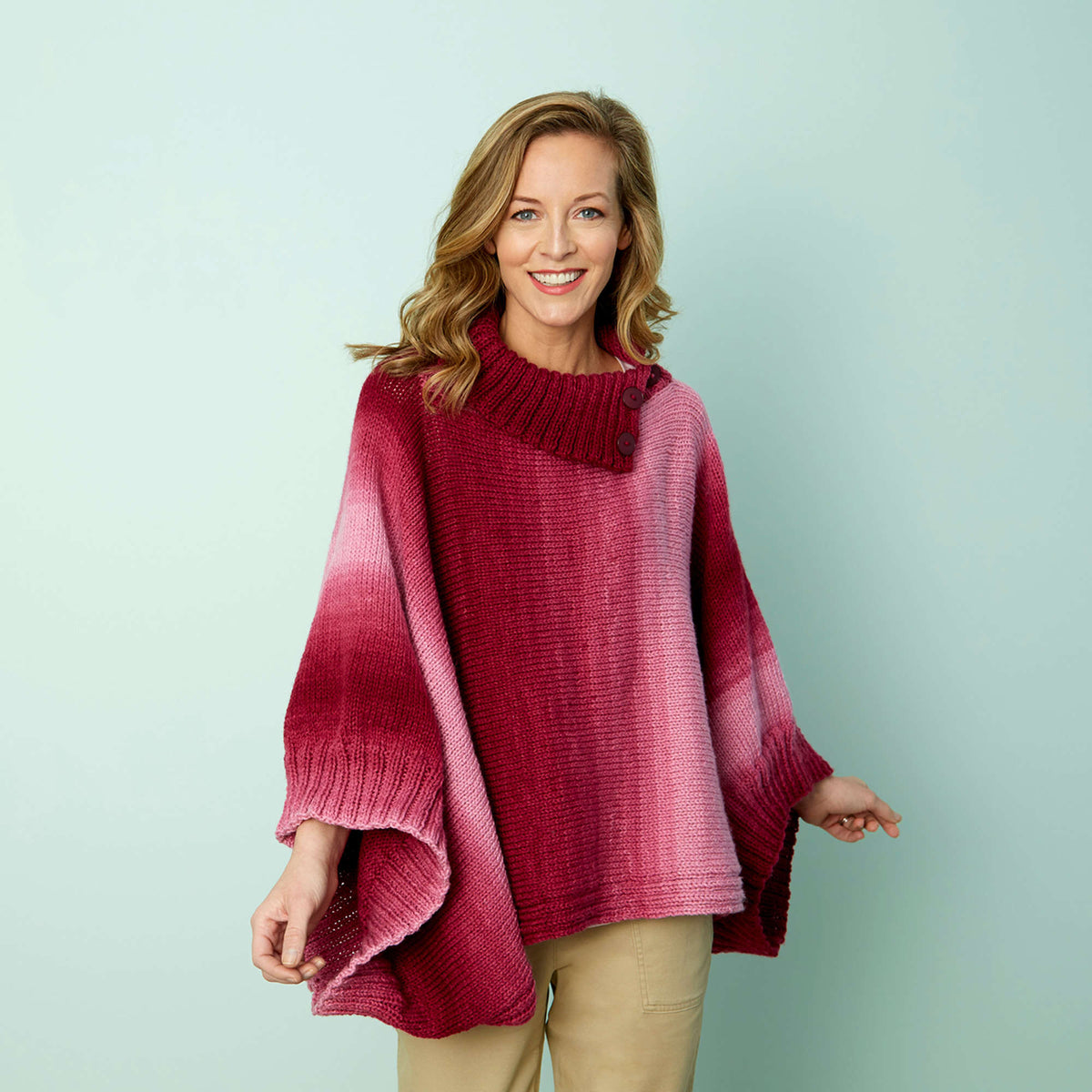 Knit Poncho made in Red Heart Super Saver Ombre Yarn