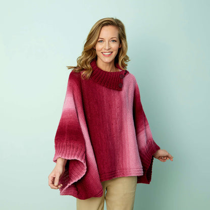 Red Heart Knit Napa Rib Collar Poncho Knit Poncho made in Red Heart Super Saver Ombre Yarn