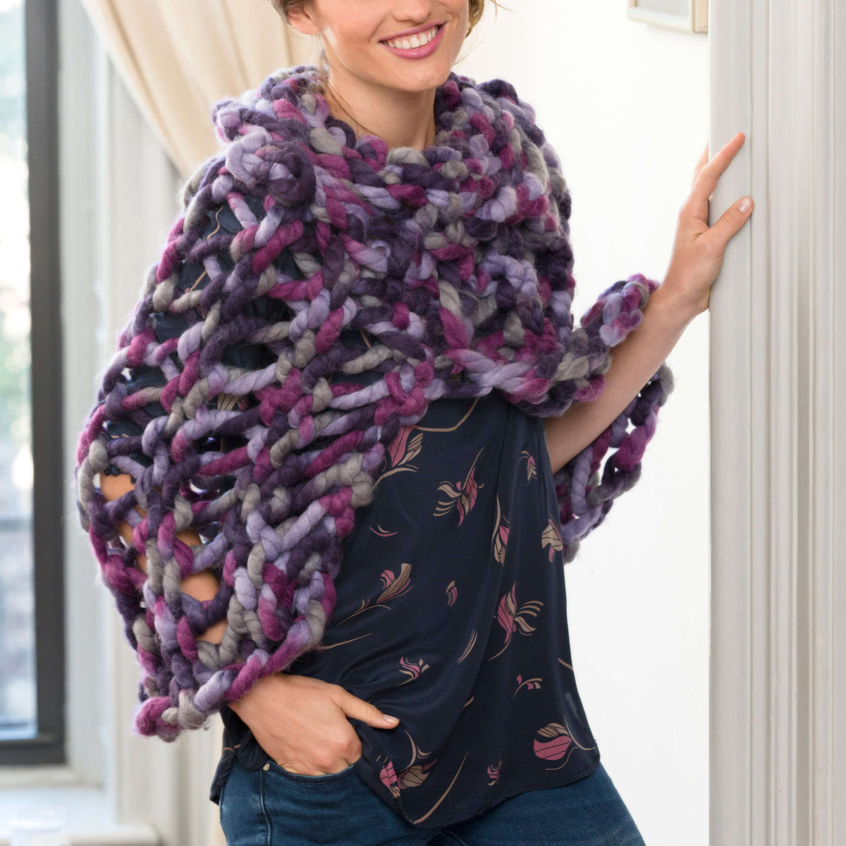 Knit Poncho made in Red Heart Boutique Yarn