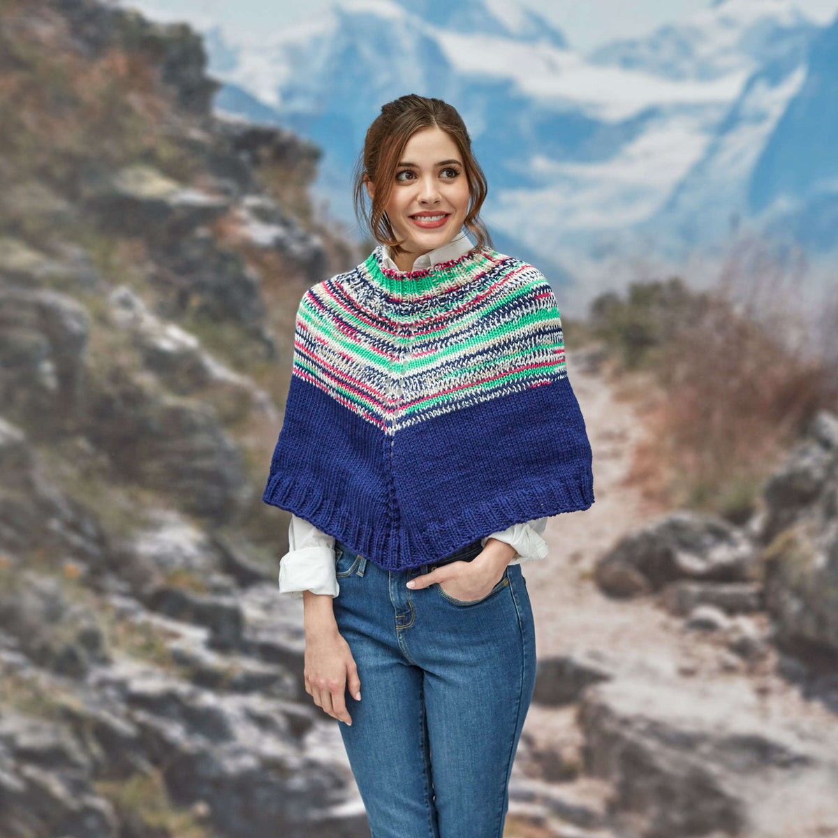 Knit Poncho made in Red Heart Super Saver Fair Isle Yarn