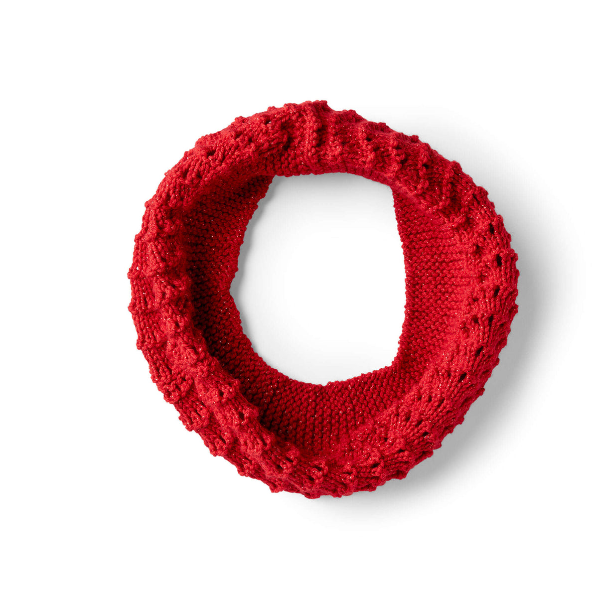 Knit Cowl made in Red Heart With Love Metallic Yarn