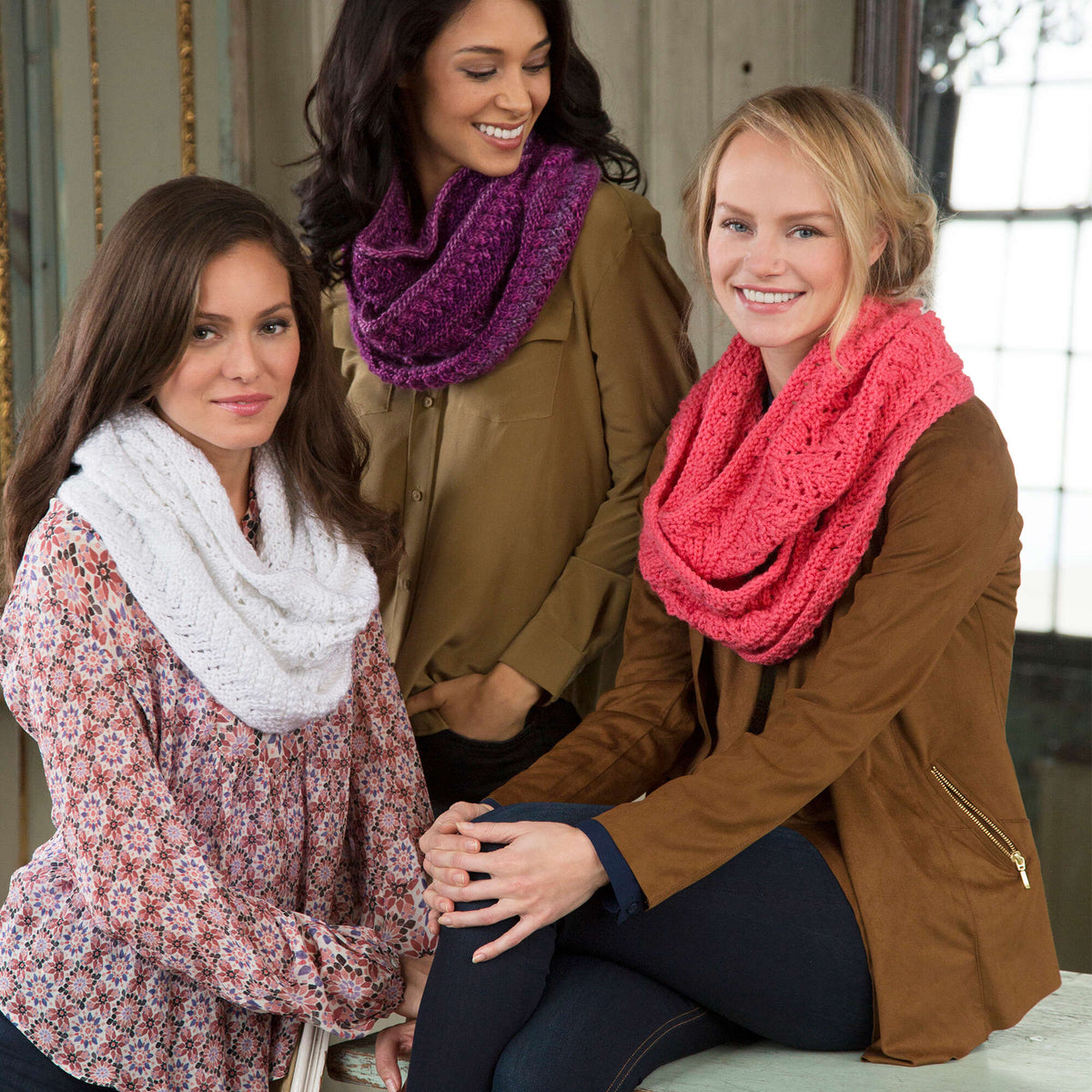 Knit Cowl made in Red Heart Unforgettable Yarn