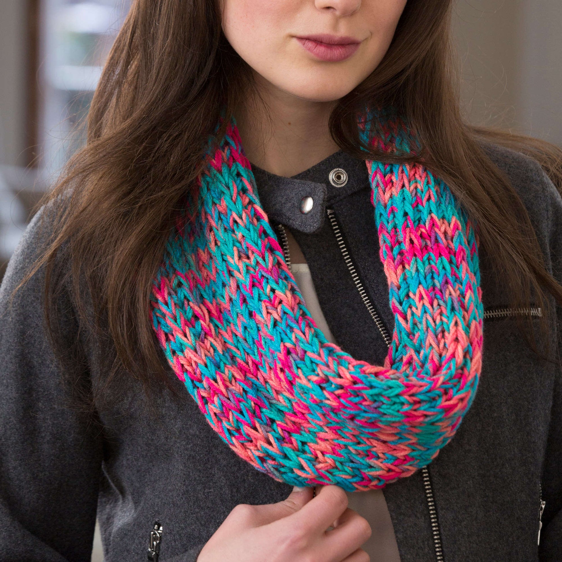 Free Red Heart Knit Warm Colorful Cowl Pattern