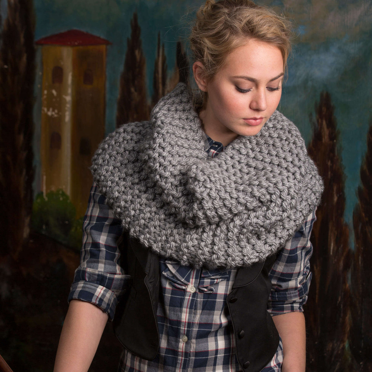 Red Heart Rendezvous Knit Cowl Pattern Tutorial Image
