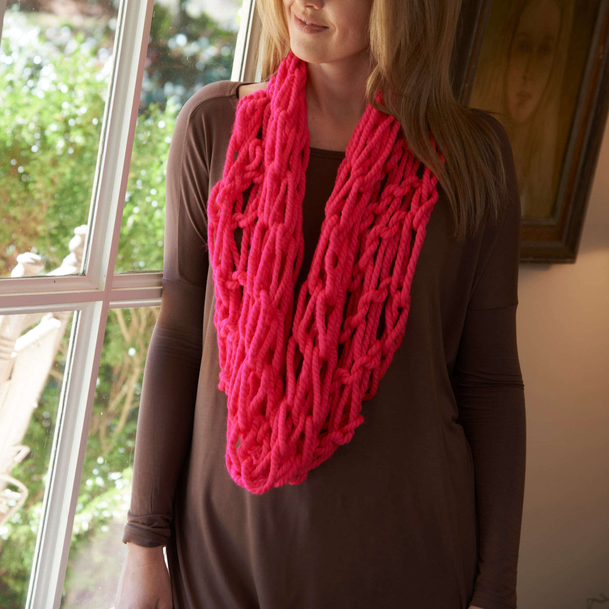 Knit Cowl made in Red Heart Vivid Yarn
