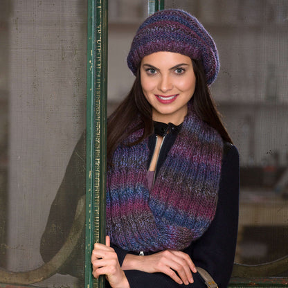 Red Heart Knit Slouchy Hat & Reversible Cable Cowl Knit Cowl made in Red Heart Boutique Yarn