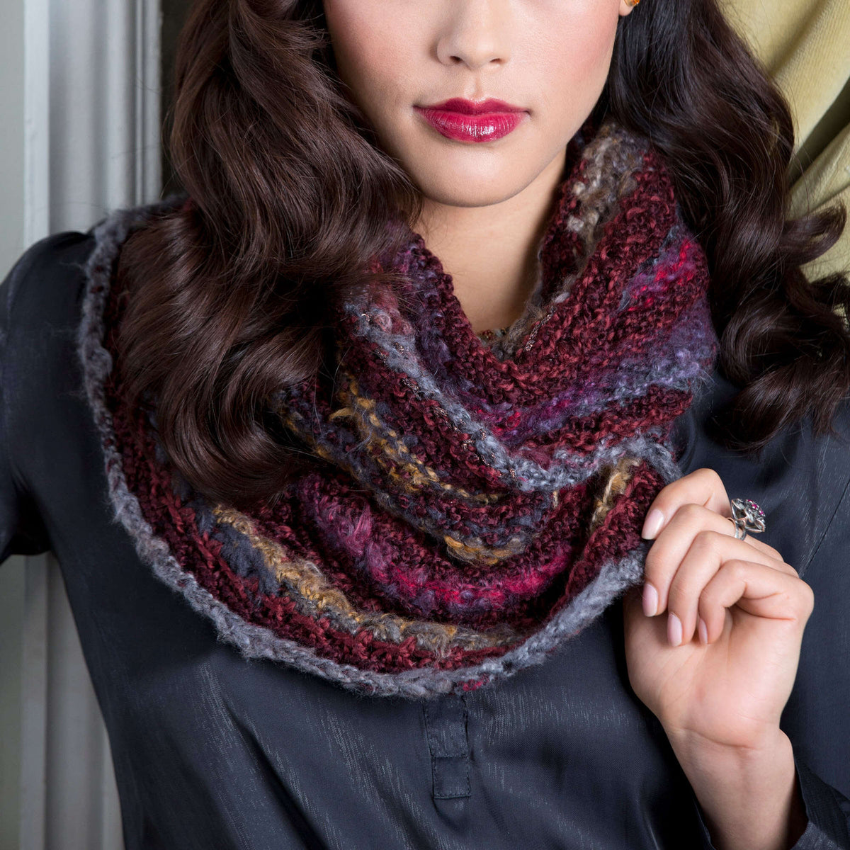 Knit Cowl made in Red Heart Boutique Yarn