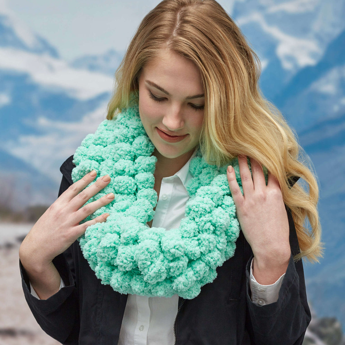 Knit Cowl made in Red Heart Pomp-a-Doodle Yarn