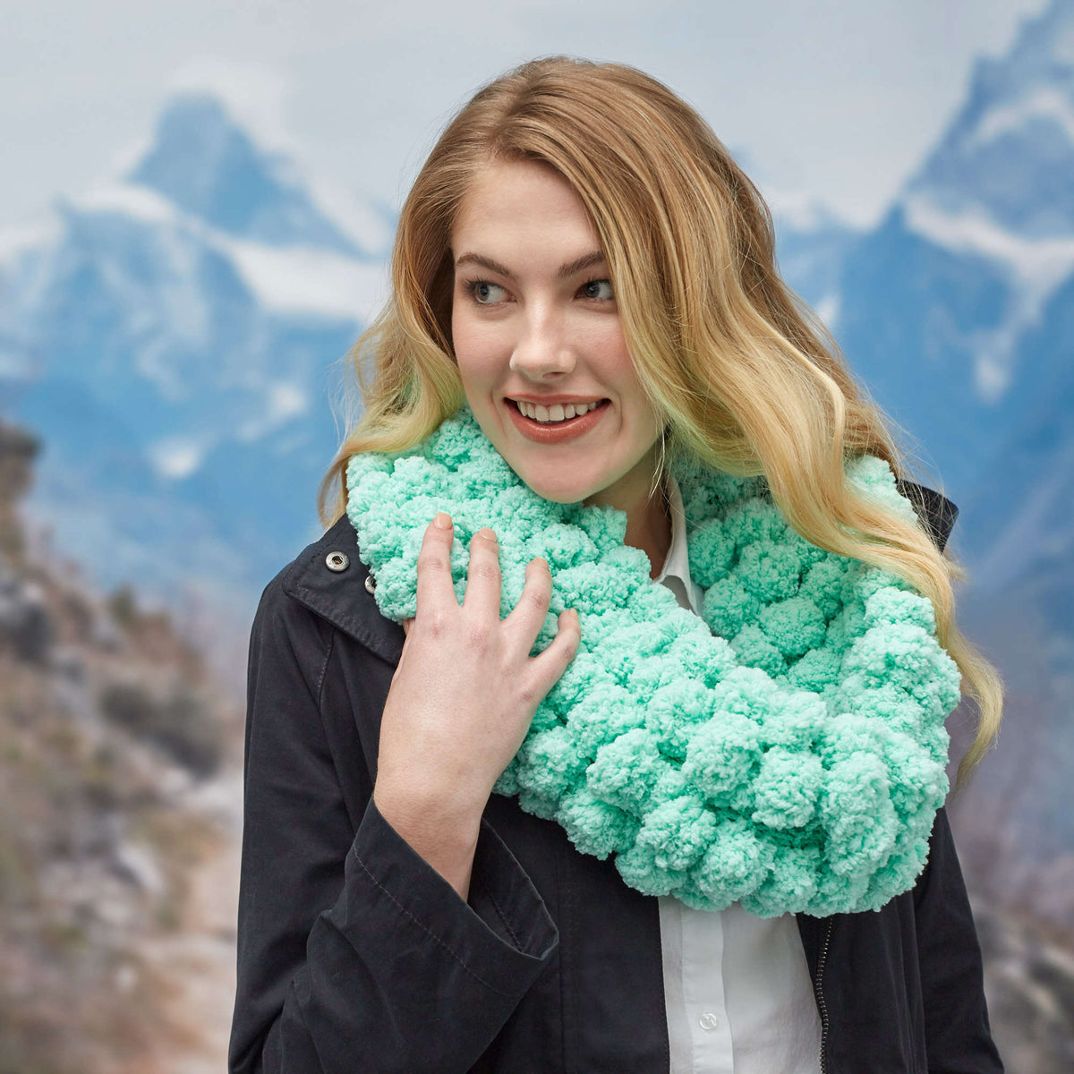 Knit Cowl made in Red Heart Pomp-a-Doodle Yarn