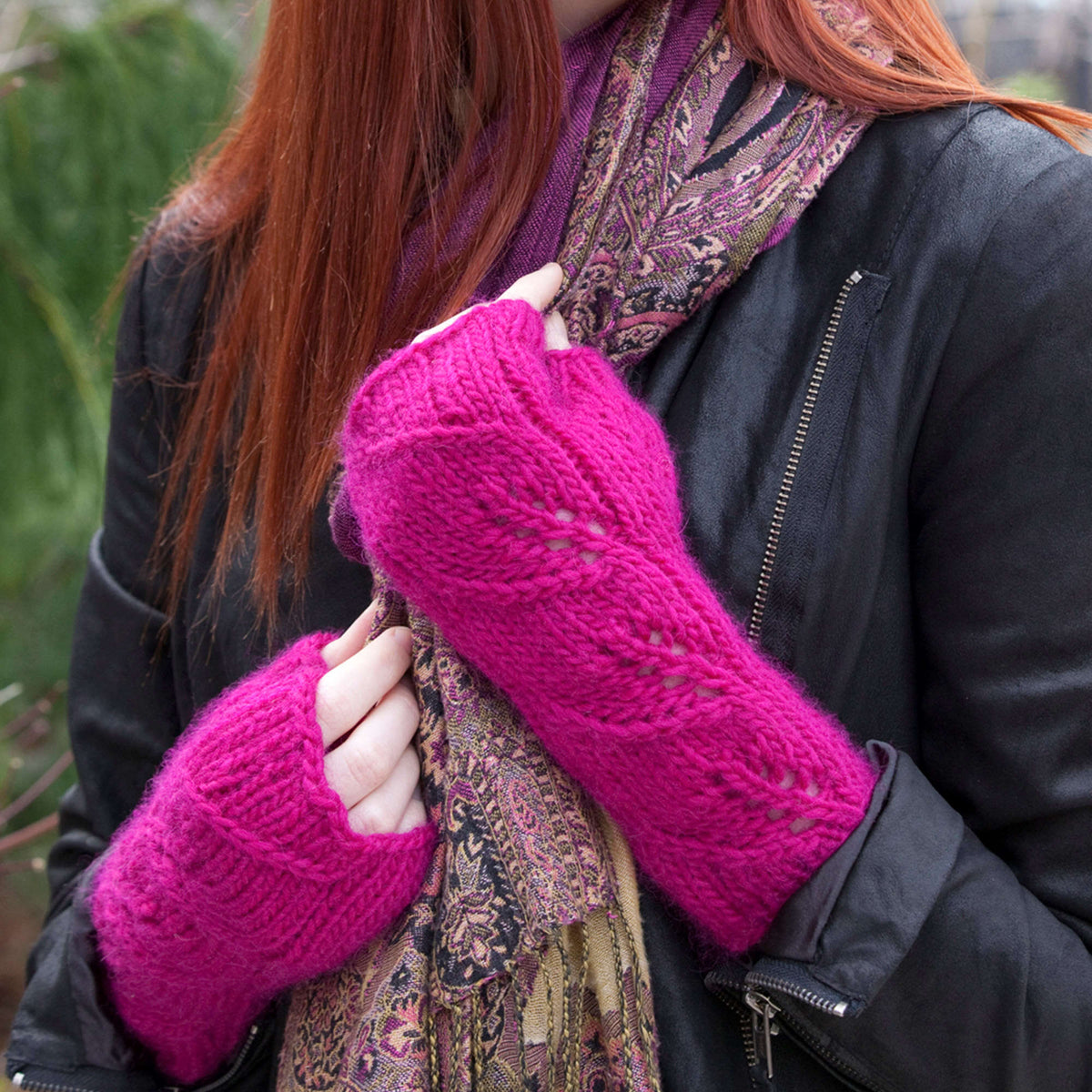 Knit Mitts made in Red Heart Full O' Sheep Yarn