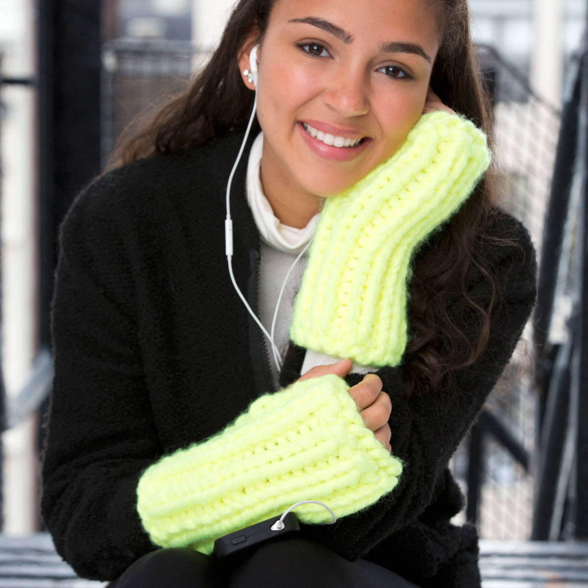 Knit Wristers made in Red Heart Vivid Yarn