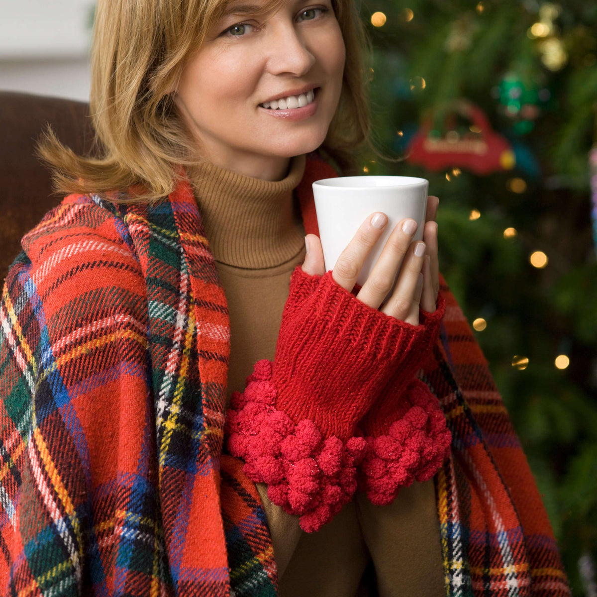 Knit Wristers made in Red Heart Shimmer Yarn