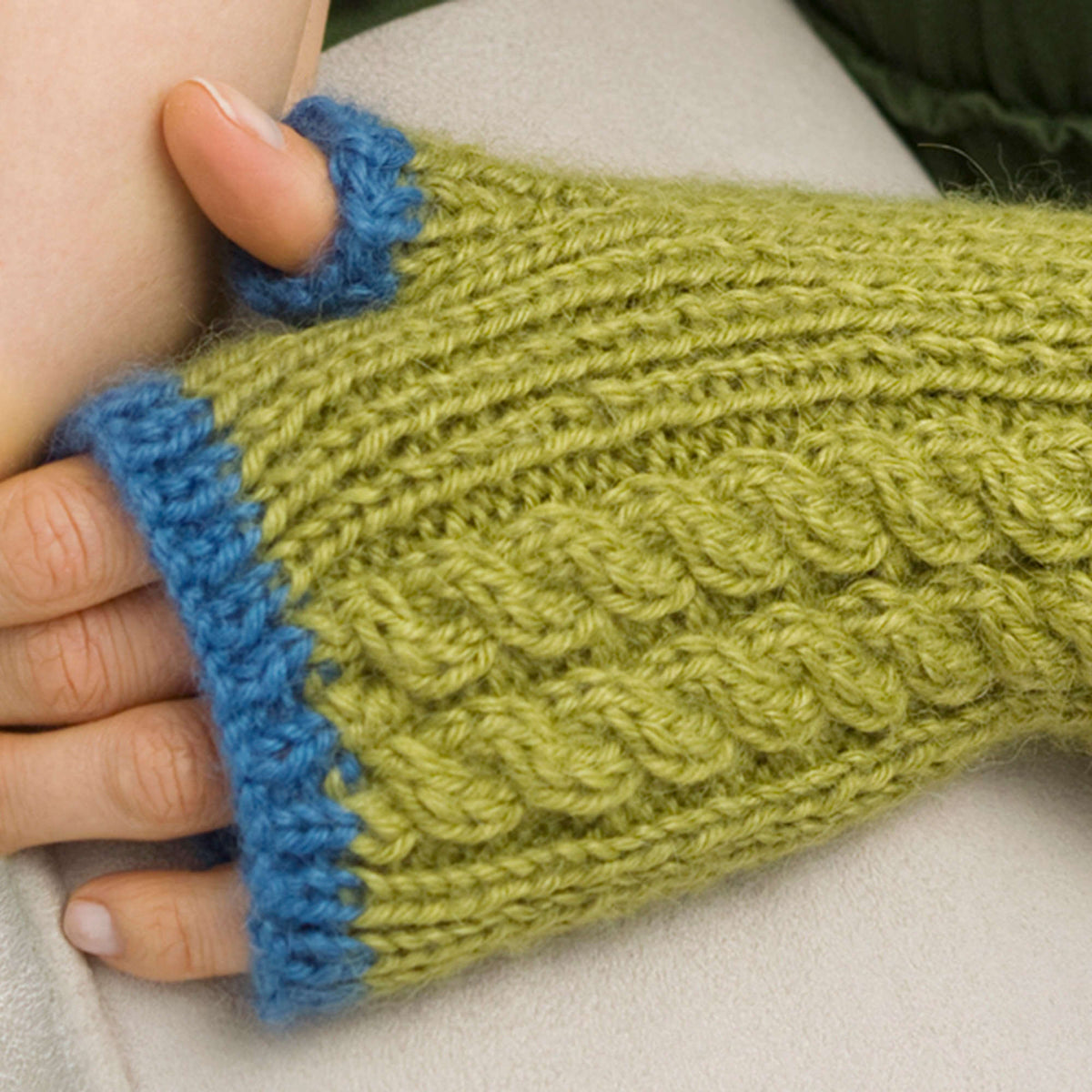 Knit Wristers made in Red Heart Mystic Yarn