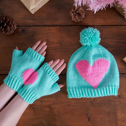 Red Heart Knit Broken Heart Hat and Fingerless Gloves Single Size