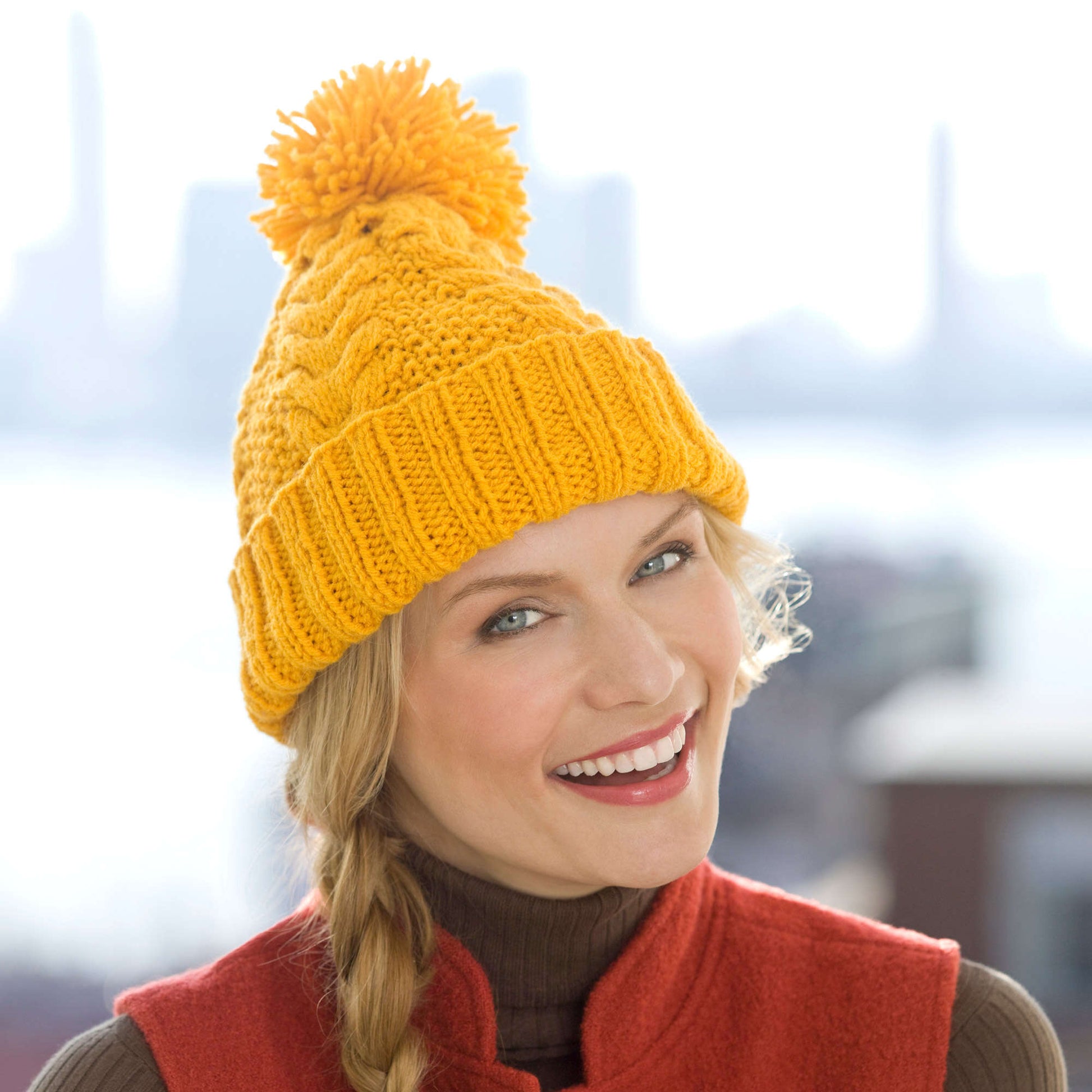 Free Red Heart Horseshoe Cable Hat Knit Pattern