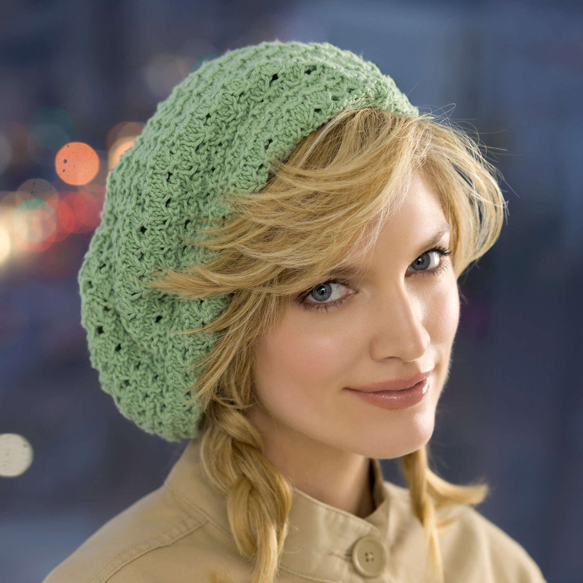 Knit Beret made in Red Heart Eco-Cotton Blend Yarn