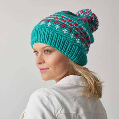 Red Heart Knit Vivid Fair Isle Hat Knit Hat made in Red Heart With Love Yarn