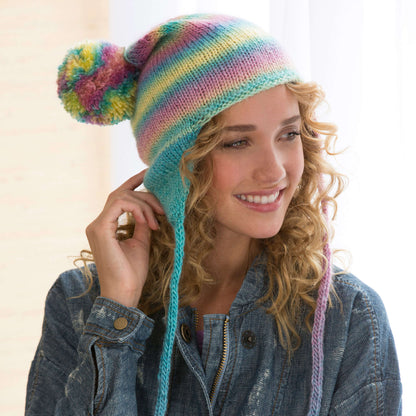 Red Heart Knit Soft Shades Earflap Hat Knit Hat made in Red Heart Boutique Yarn