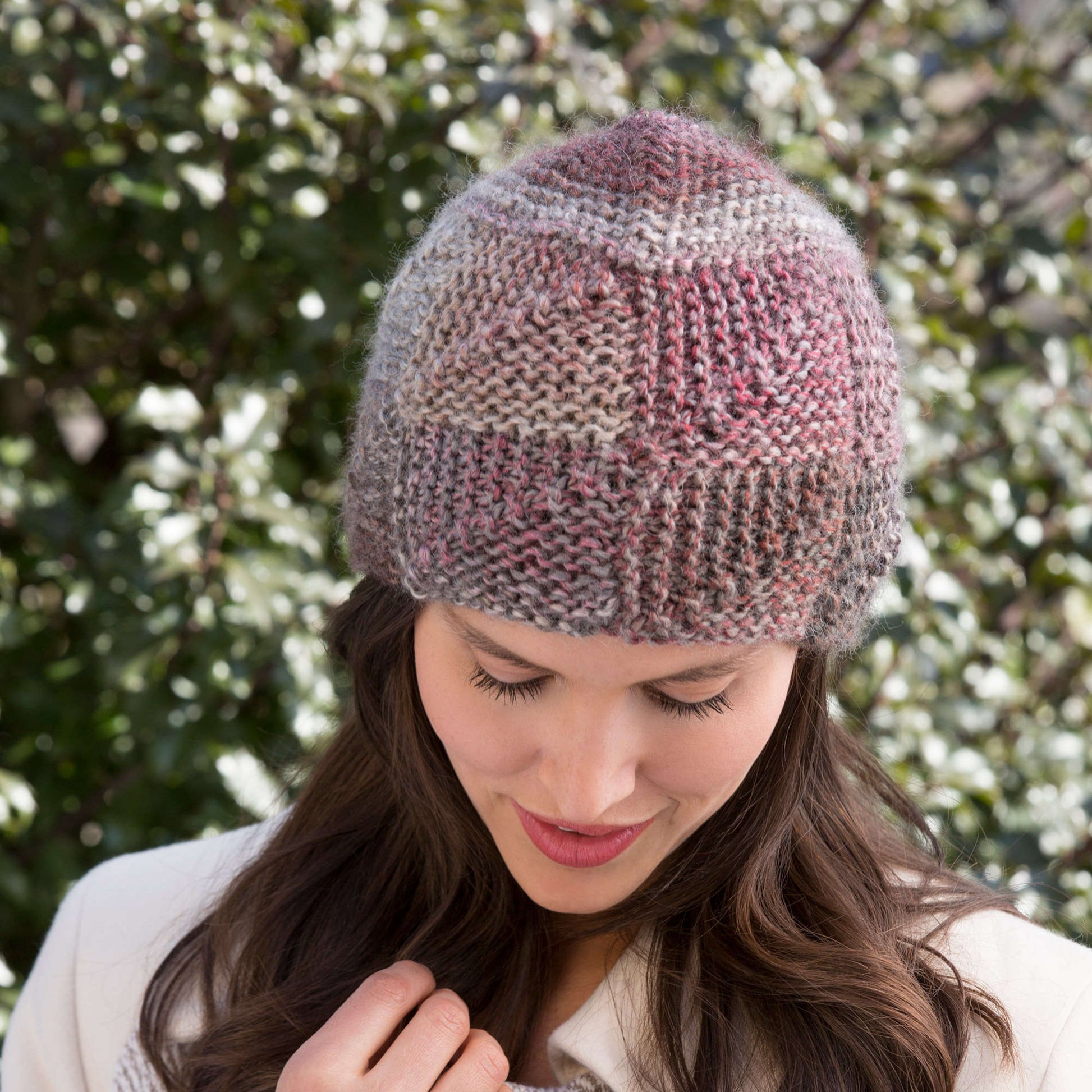 Free Red Heart Shaded Mitered Hat Knit Pattern