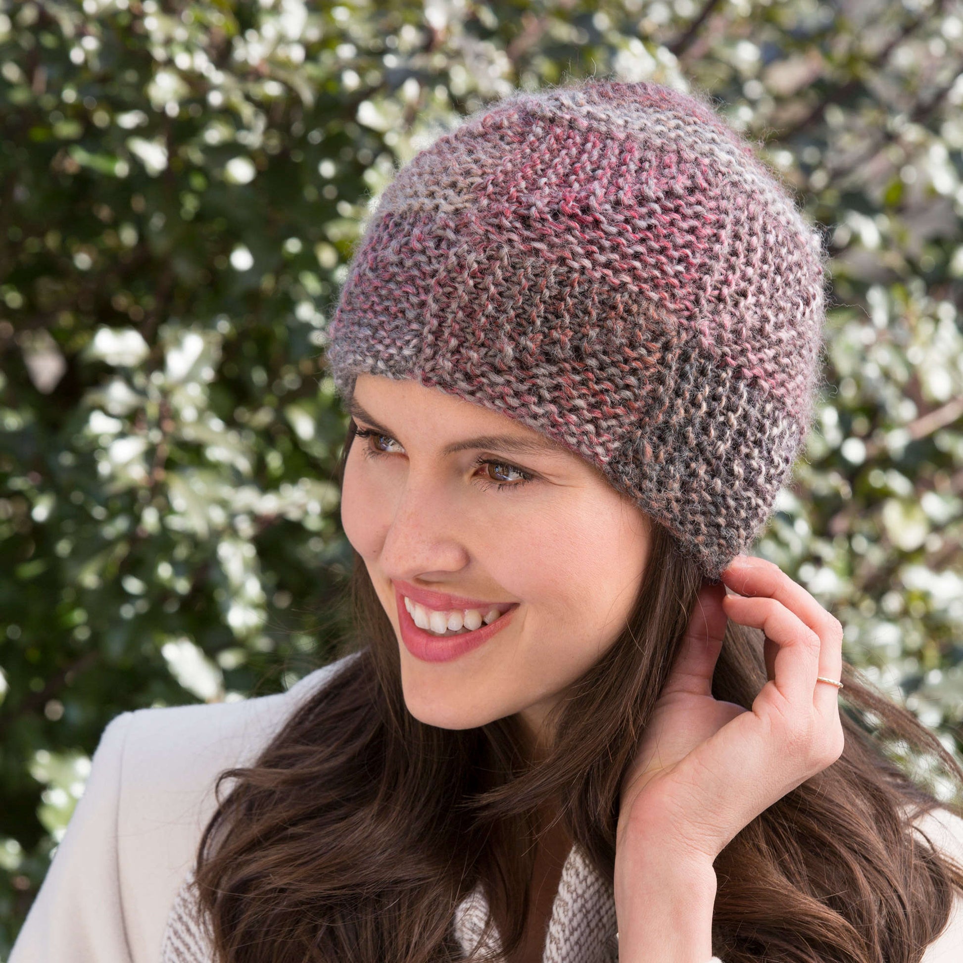 Free Red Heart Shaded Mitered Hat Knit Pattern