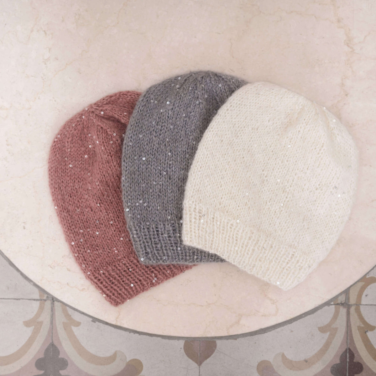 Knit Beanie made in Red Heart An Italian Story Luce Yarn