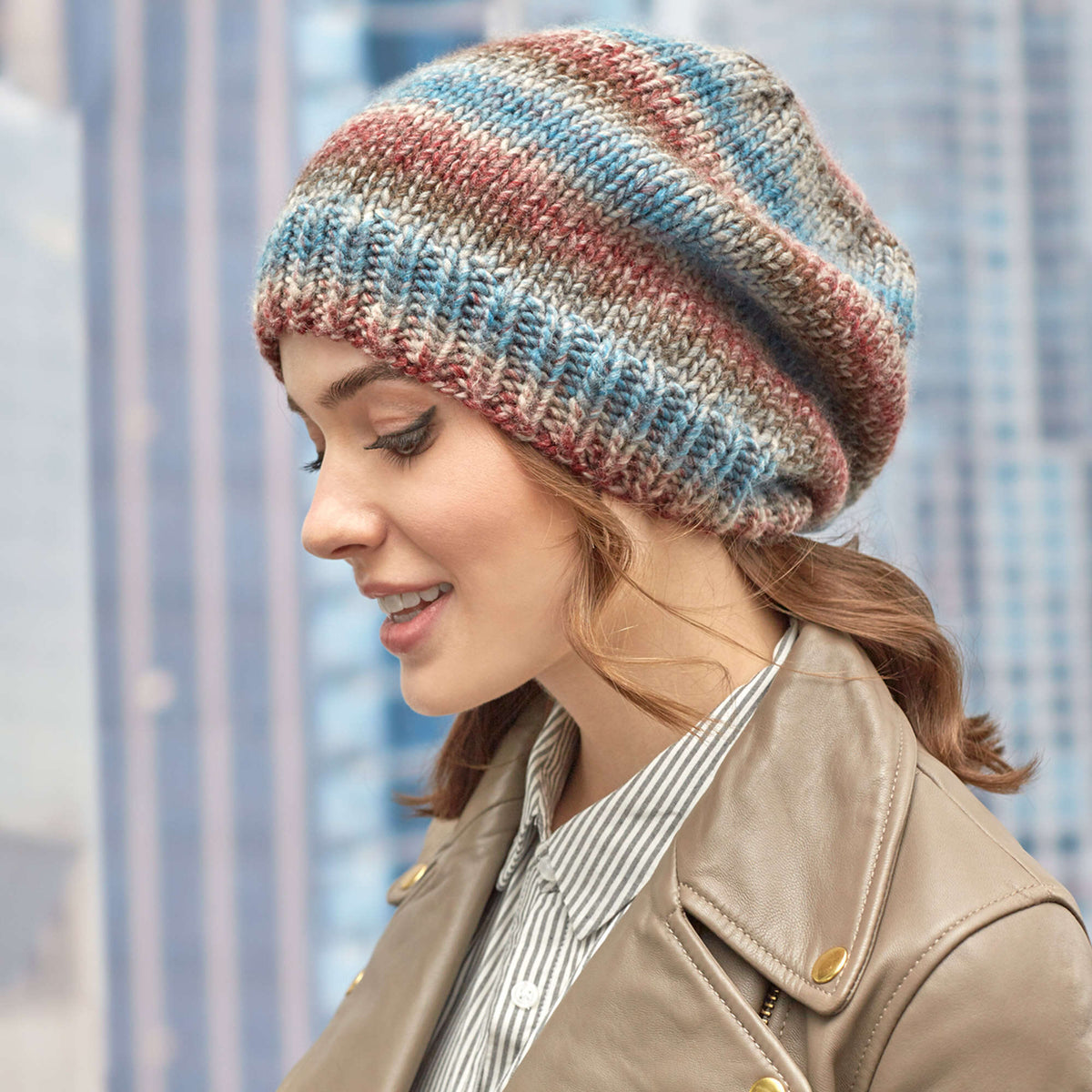 Knit Hat made in Red Heart Colorscape Yarn