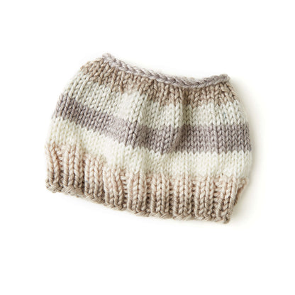 Red Heart Knit Striping Messy Bun Hat Knit Hat made in Red Heart Soft Essentials Stripes Yarn