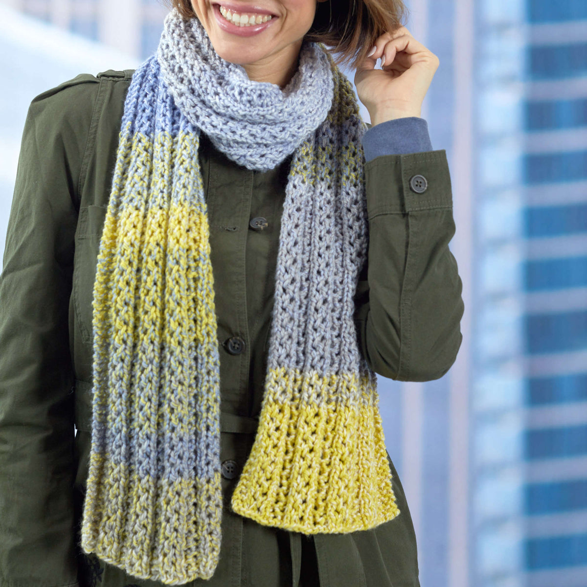 Knit Scarf made in Red Heart Roll With It Tweed Yarn