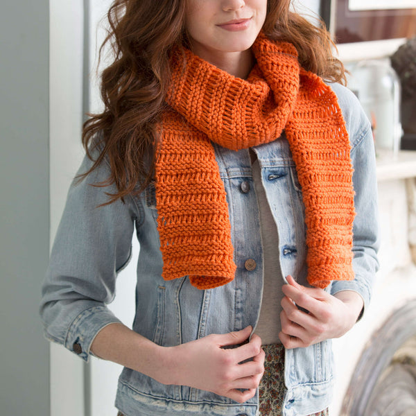 Free Red Heart Beginner Garter Drop-Stitch Scarf Pattern