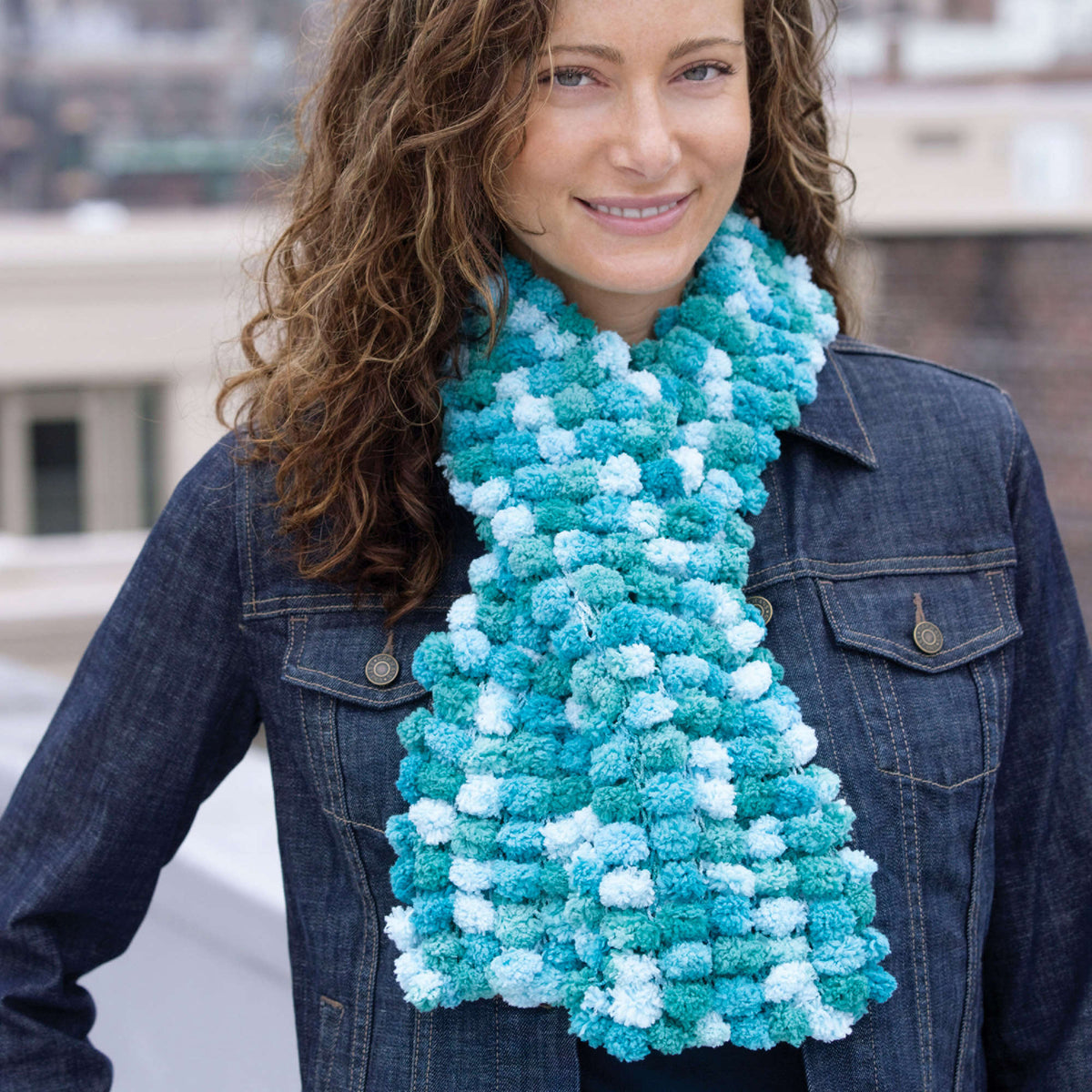Knit Scarf made in Red Heart Pomp-a-Doodle Yarn