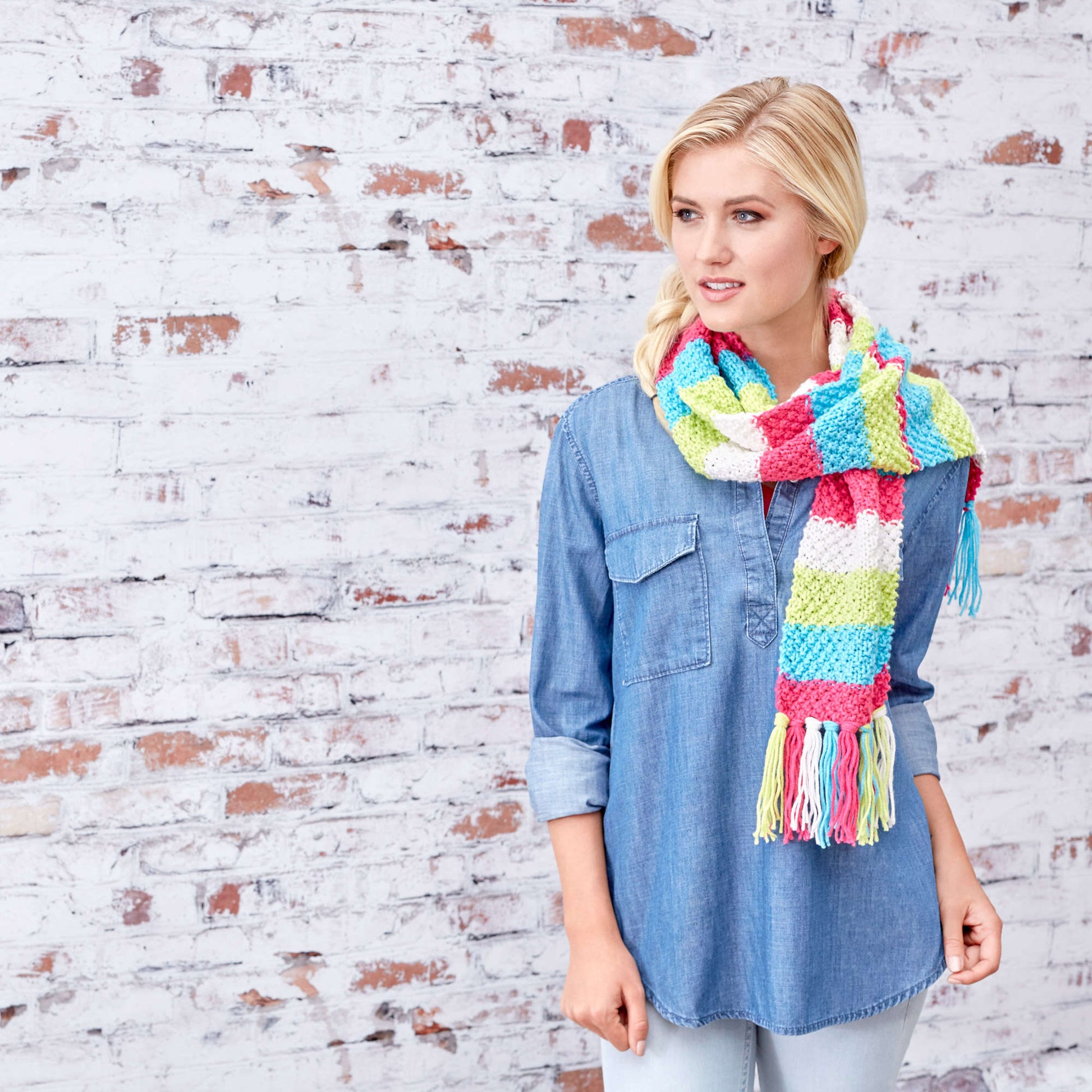 Free Red Heart Knit Bright Stripes Textured Scarf Pattern