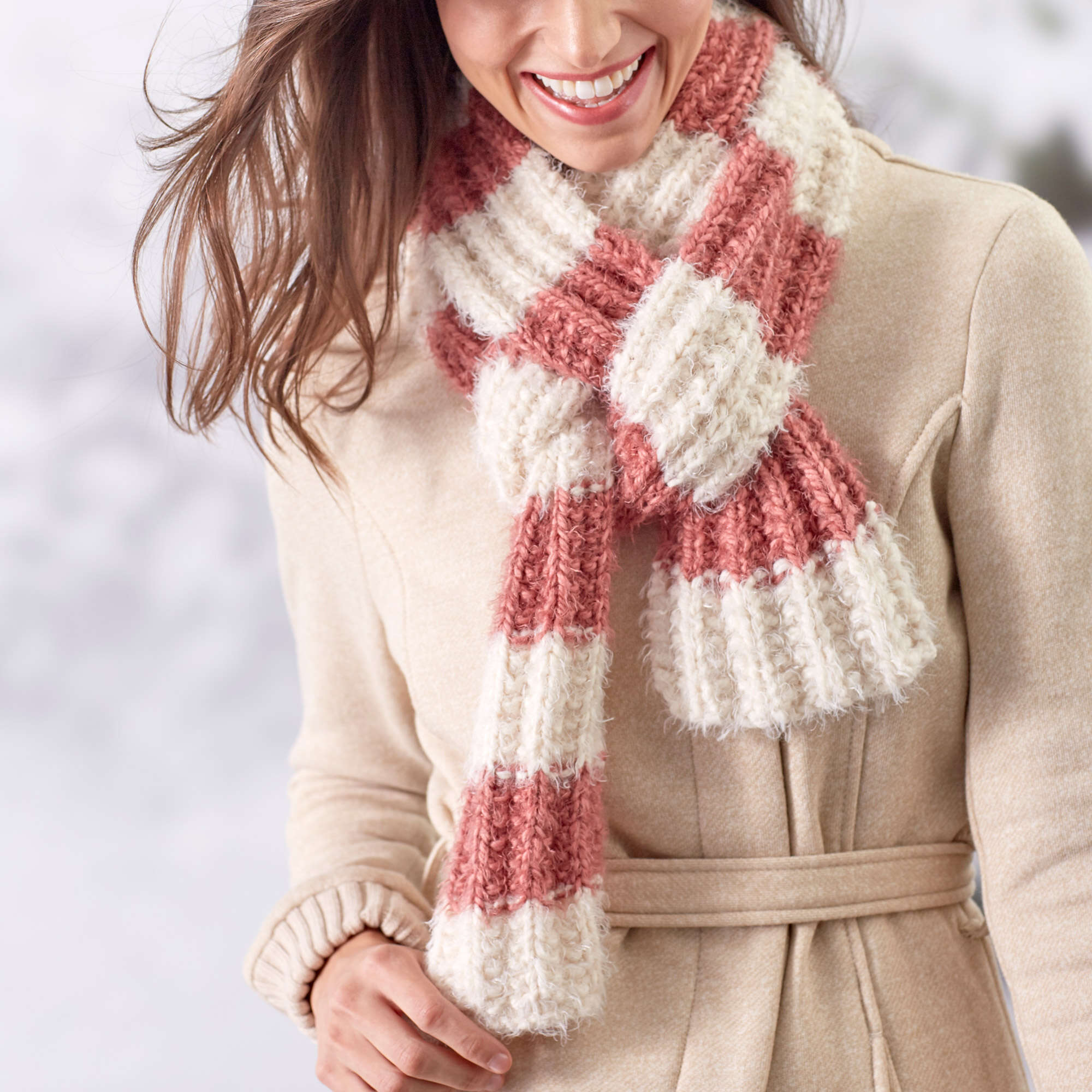 Free Easy Red Heart Fluffy Rib Stitch Scarf Knitting Pattern