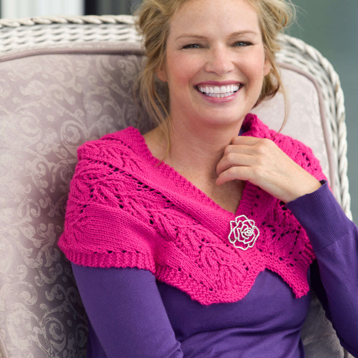 Knit Shawl made in Red Heart Shimmer Yarn