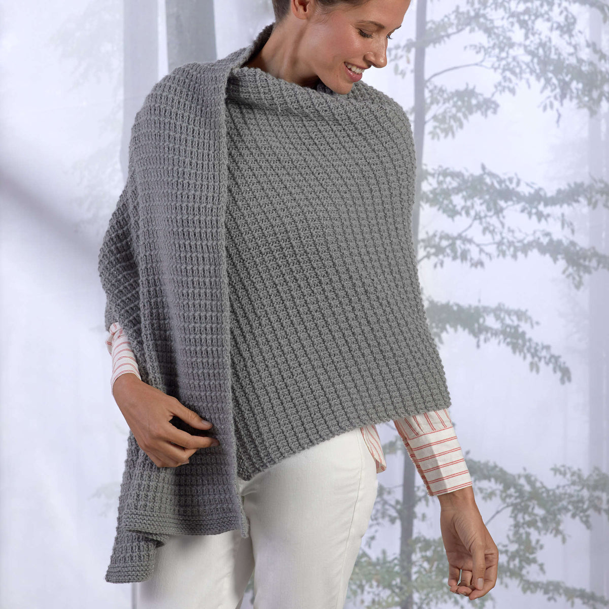 Knit Shawl made in Red Heart Hygge Charm Yarn