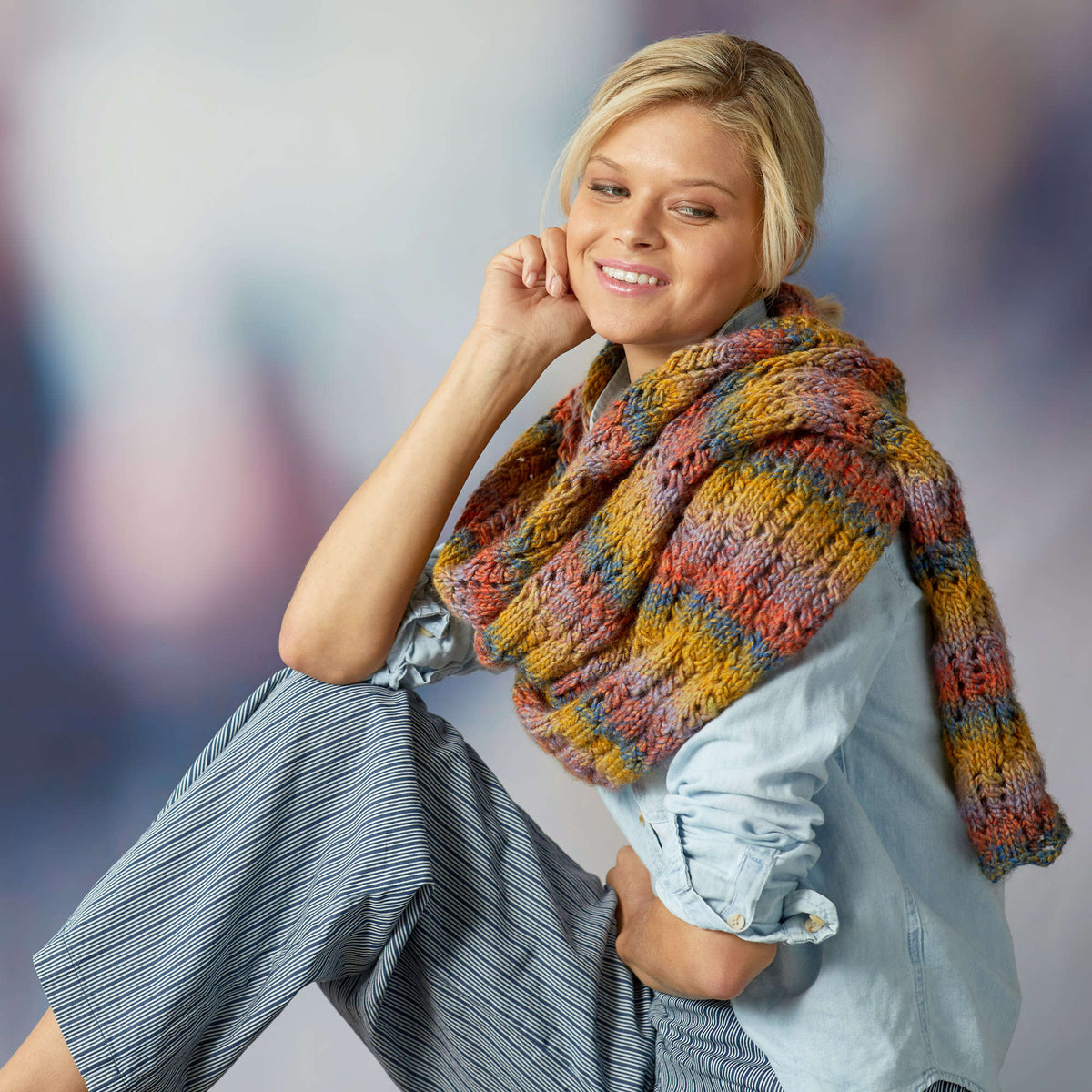 Knit Shawl made in Red Heart Colorscape Yarn