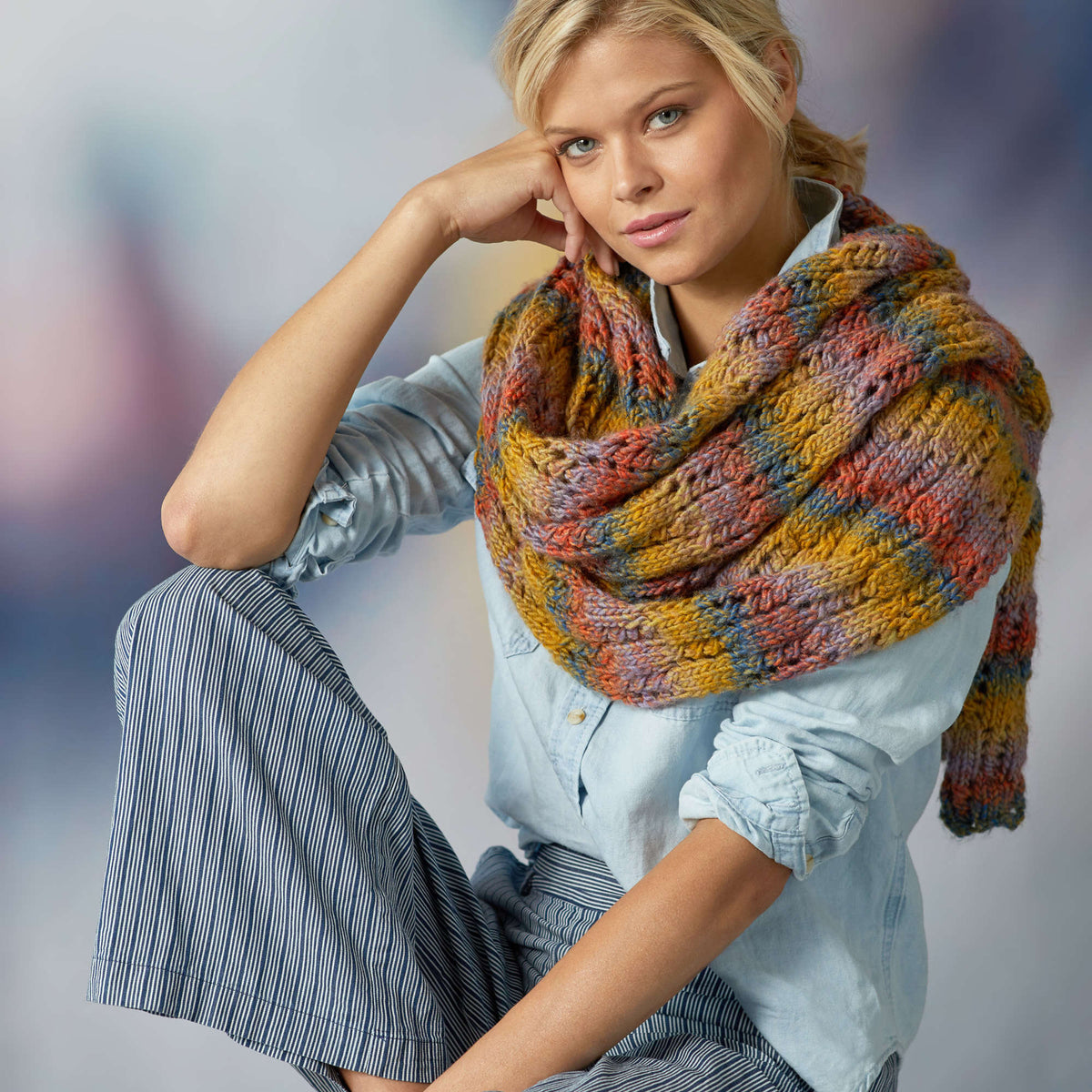 Knit Shawl made in Red Heart Colorscape Yarn