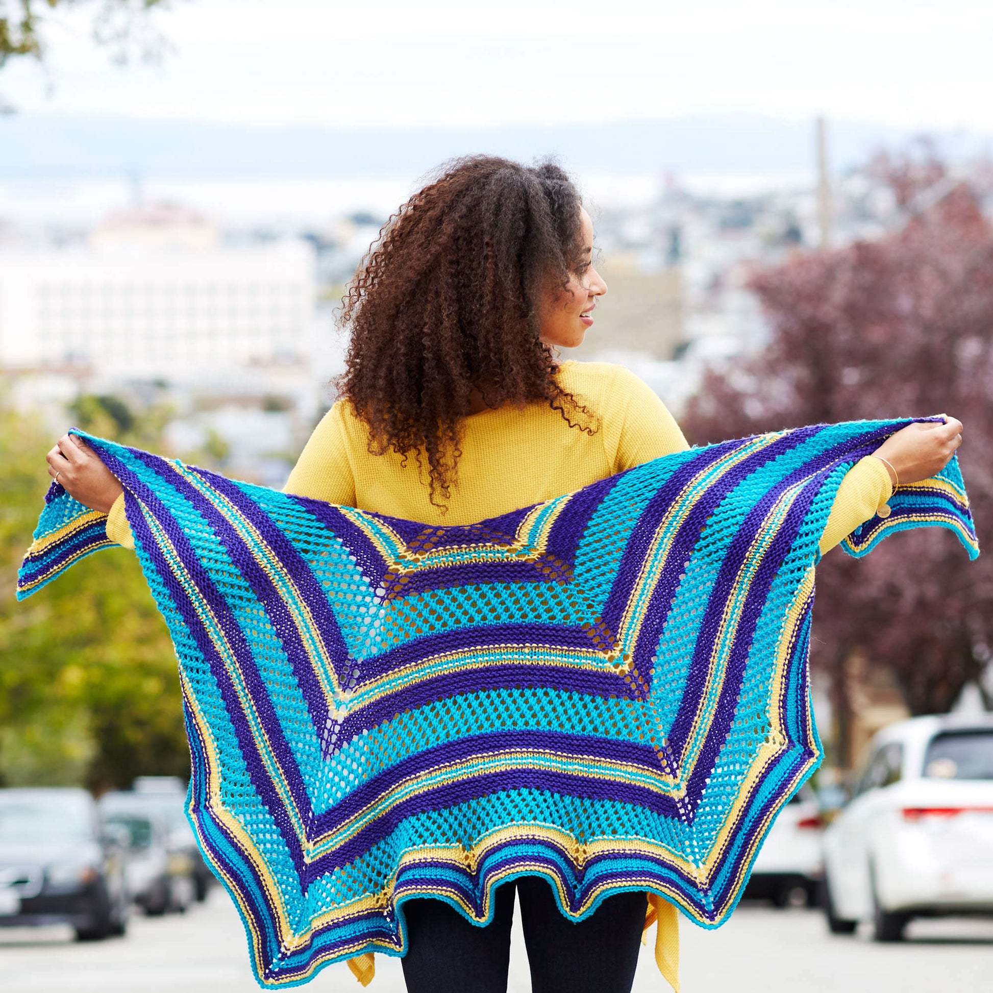 Free Red Heart Knit Outside The Chic Box Shawl Pattern